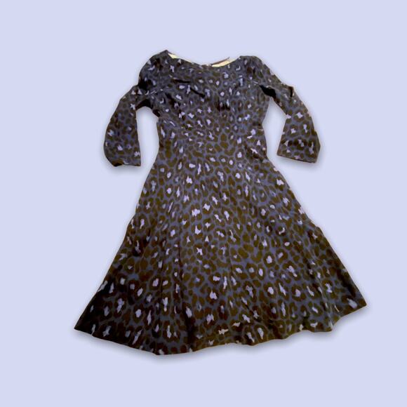 Kate Spade New York Blue Leopard Print 3/4 Sleeve Winter Dress Gold Zipper 2 - Picture 1 of 9